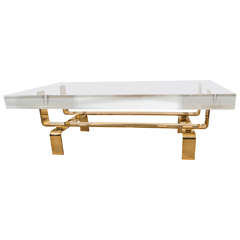 Limited Edition Lucite and Polished Bronze Custom Designed Cocktail Table 2