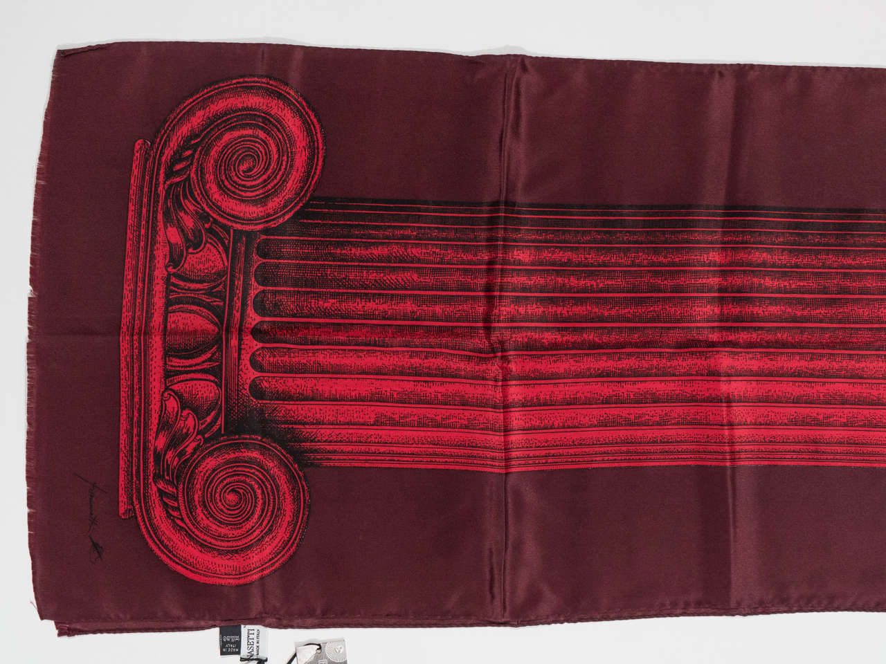 Italian Piero Fornasetti Scarf with Column Motif in Red, Burgundy and Black, Italy, 2000