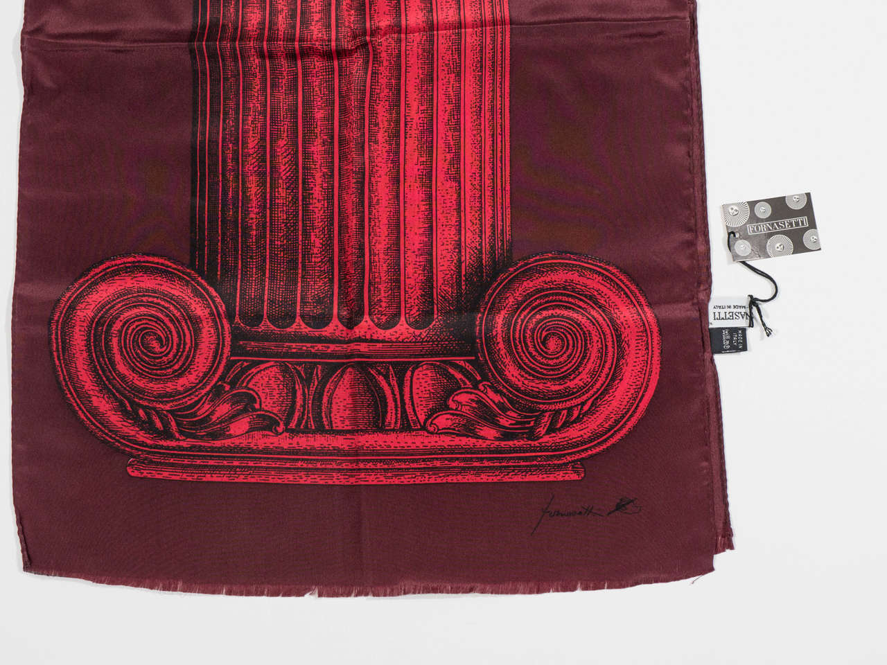 Late 20th Century Piero Fornasetti Scarf with Column Motif in Red, Burgundy and Black, Italy, 2000