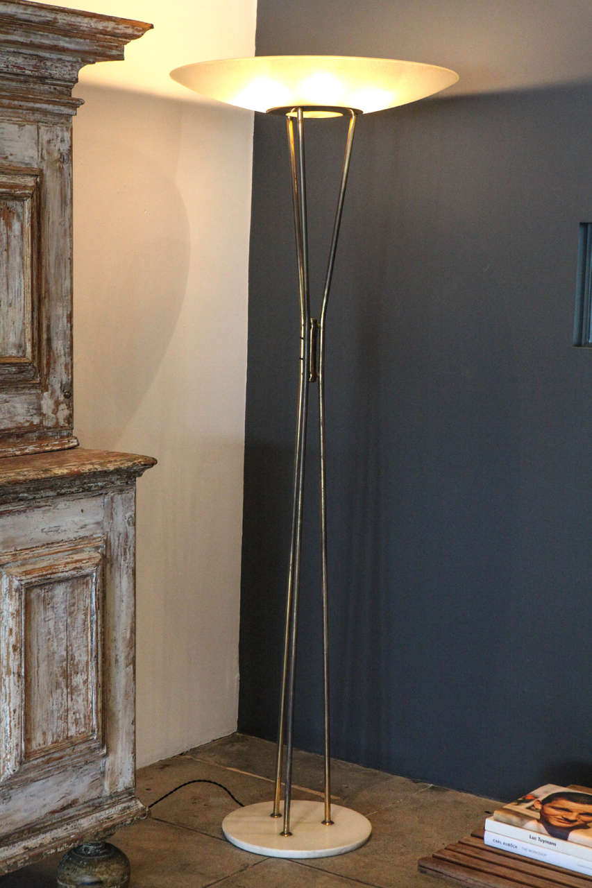 Marble-base, brass and glass. Elegant Scolari floor lamp, has been rewired for safety.