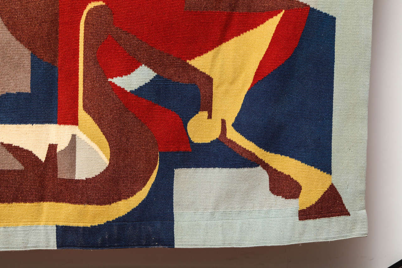 Mid-20th Century Jean Baron 1956 French Wool Hand Woven Tapestry 