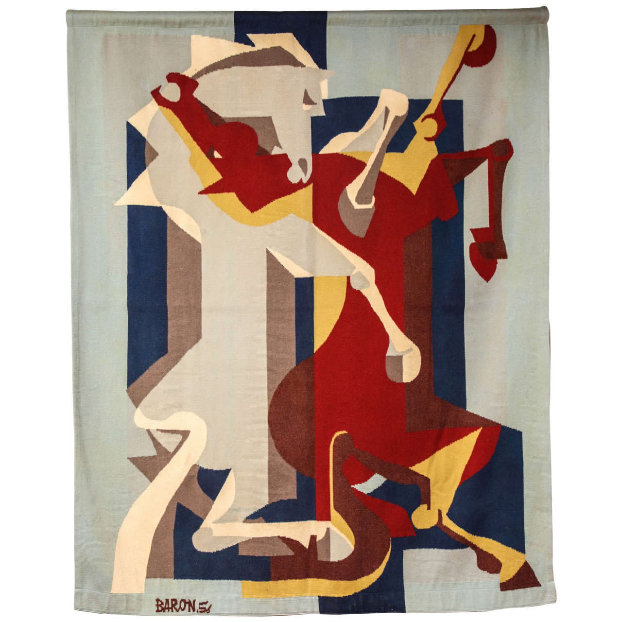 Jean Baron 1956 French Wool Hand Woven Tapestry "Peles de Cabalos" For Sale
