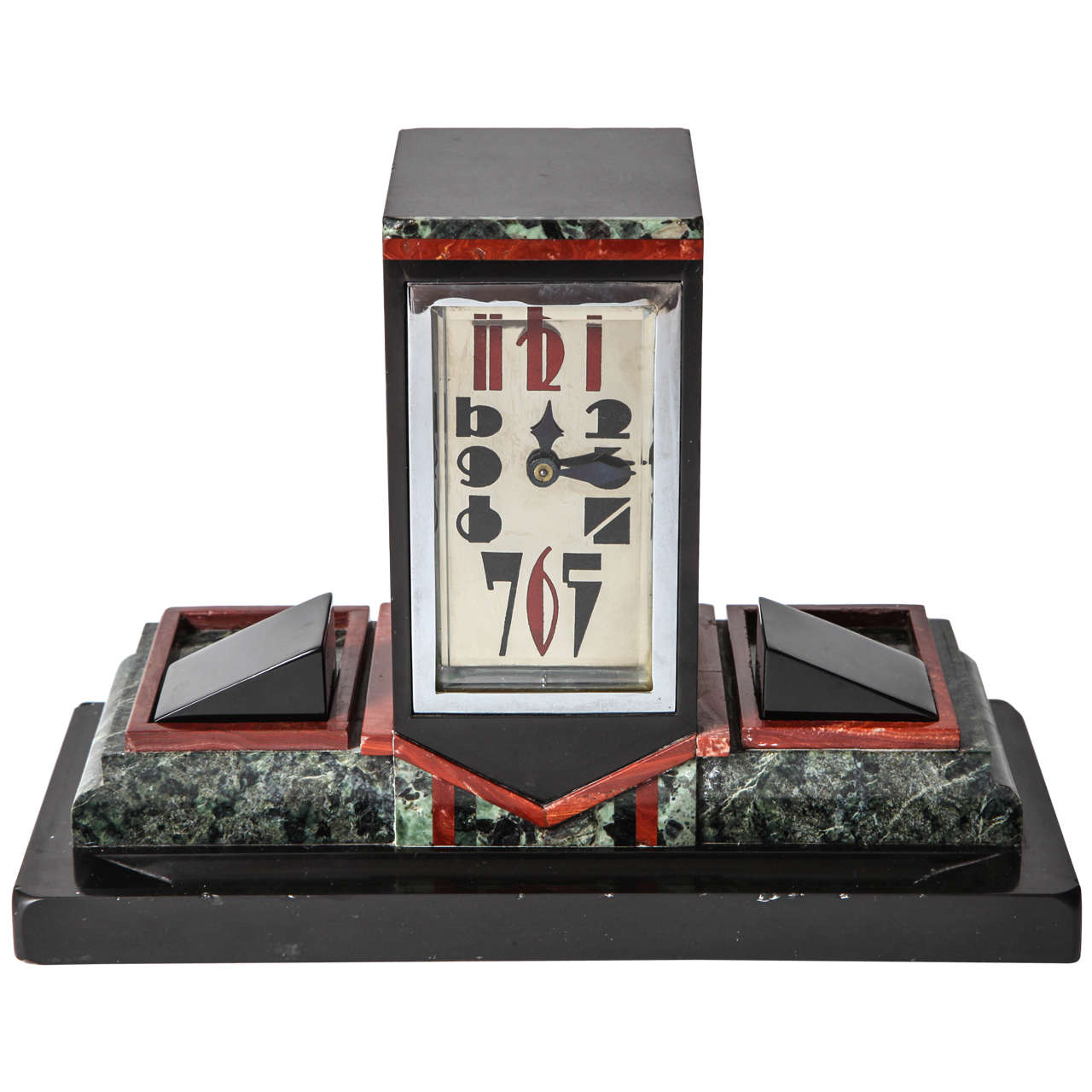 French Art Deco Marble Desk Clock with Enamel Dial, 1925 For Sale