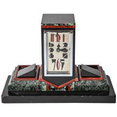 Antique French Art Deco Marble Desk Clock with Enamel Dial, 1925