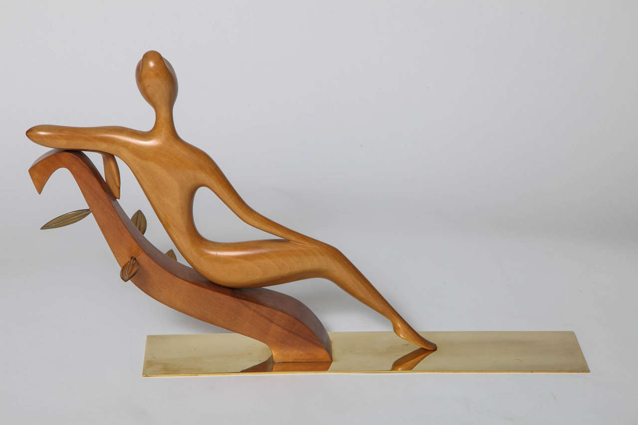 Hagenauer Carved Wood and Brass Reclining Woman, 1950 1