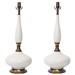 Pair of 1960s White Ceramic Table Lamps