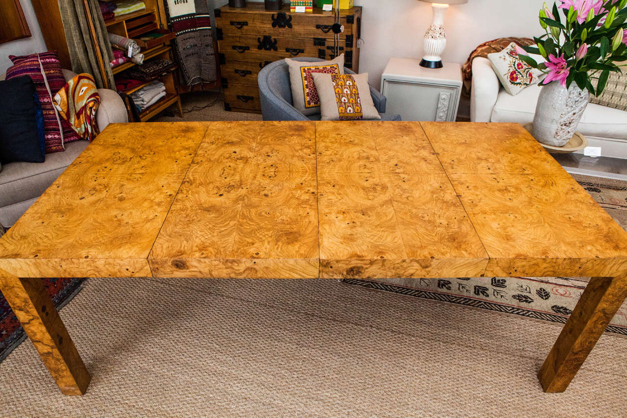 Olive Burl Veneer Parsons Table at 1stDibs