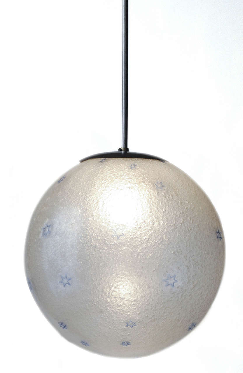 1930s Venini, Carlo Scarpa Murano Glass Chandelier with Blue Stars Murrine