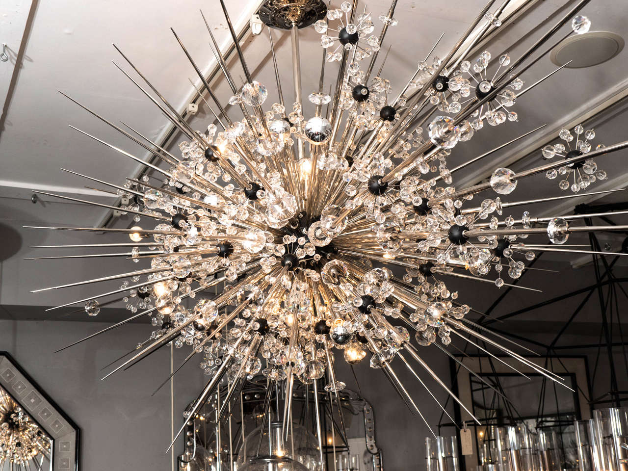Modern Custom Monumental Crystal Sputnik Chandelier with Spikes For Sale