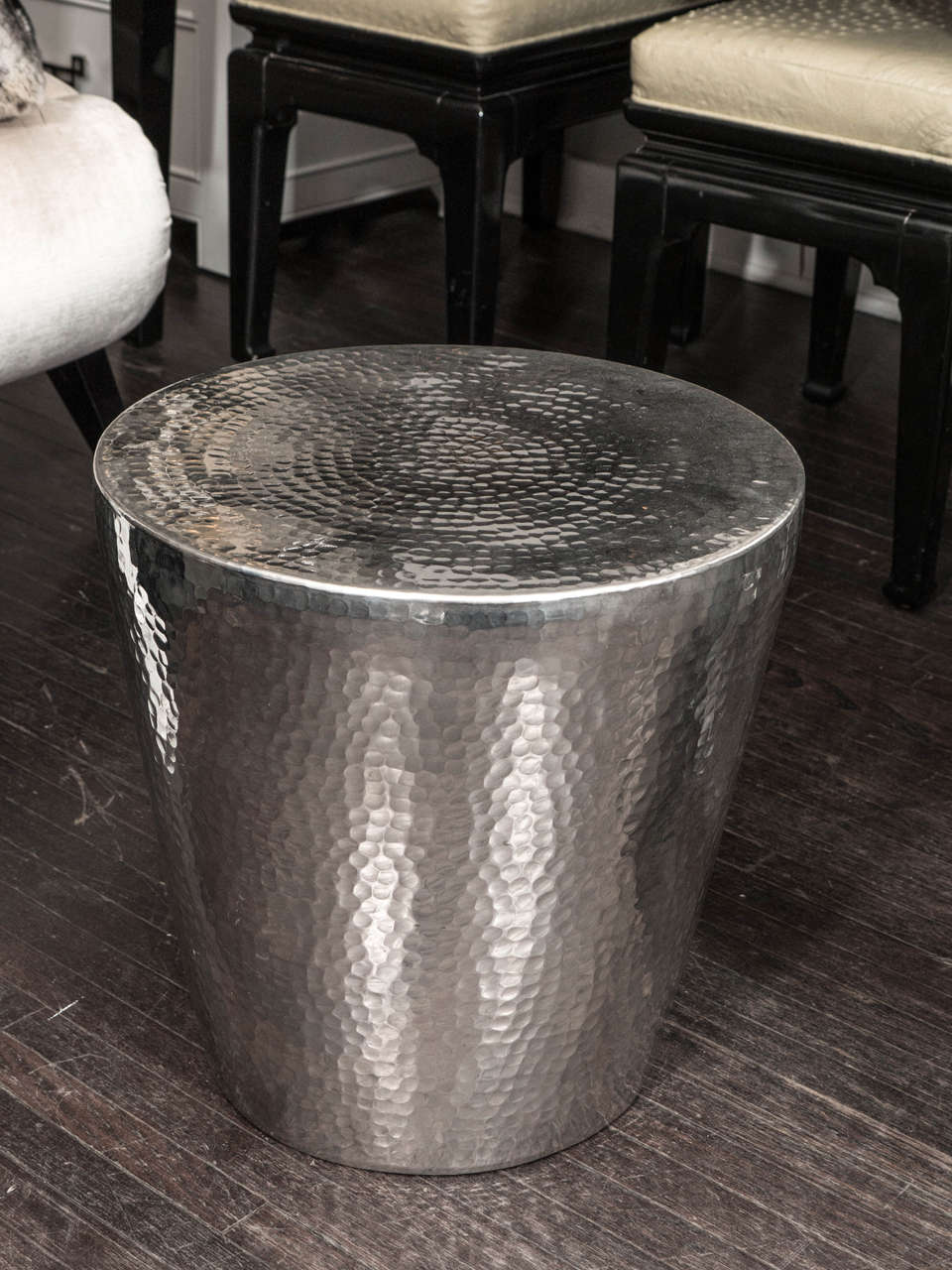 Hammered metal side table.