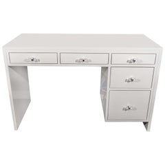 Custom 5-Drawer Lacquered Desk with Polished Chrome & Lucite Knobs