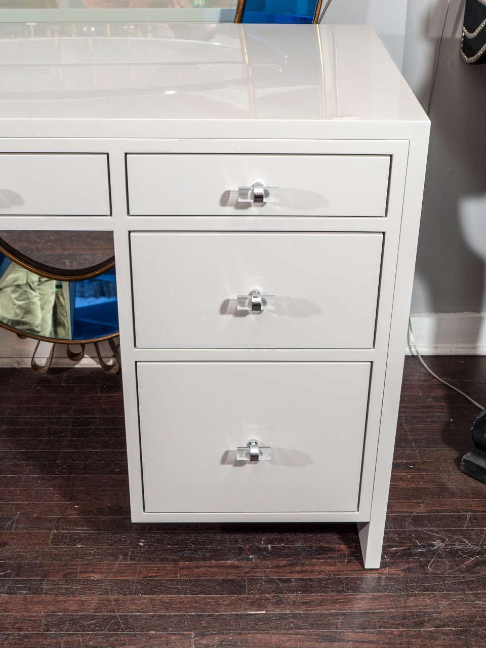 Custom Grey Lacquer Desk For Sale at 1stdibs