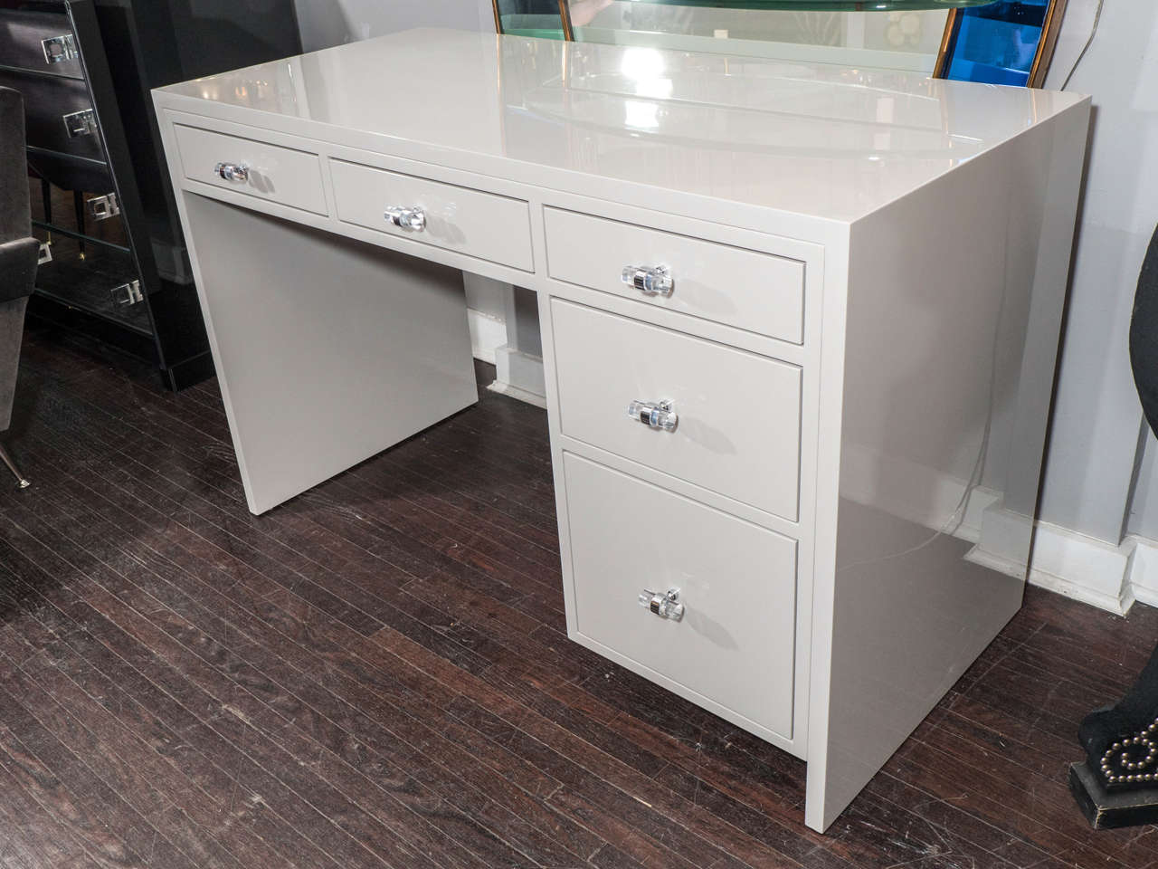 Custom Grey Lacquer Desk For Sale at 1stdibs