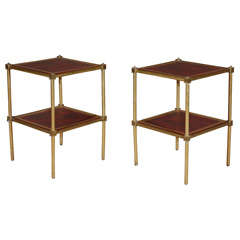 Pair Of Brass And Leather Italian Side Tables