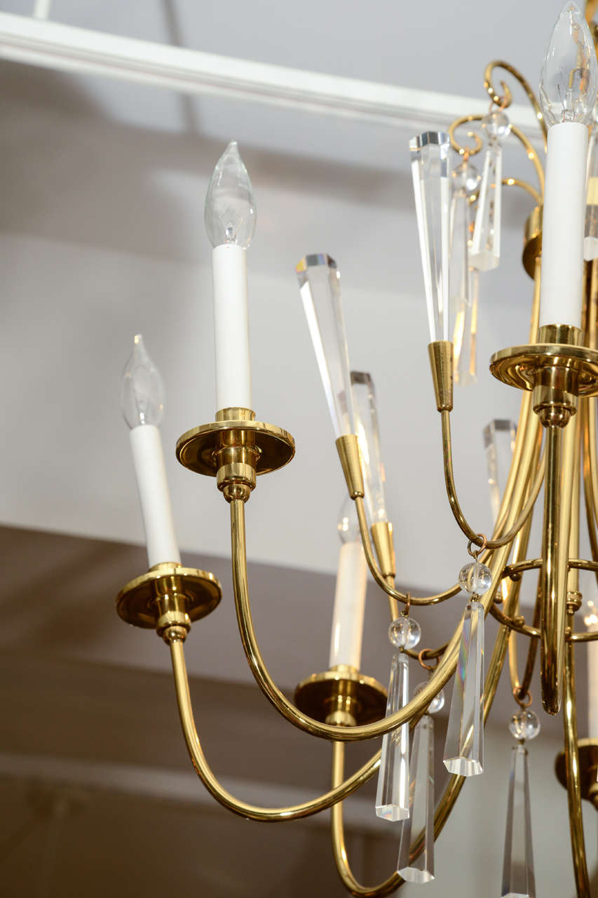 German Brass and Crystal Chandelier For Sale