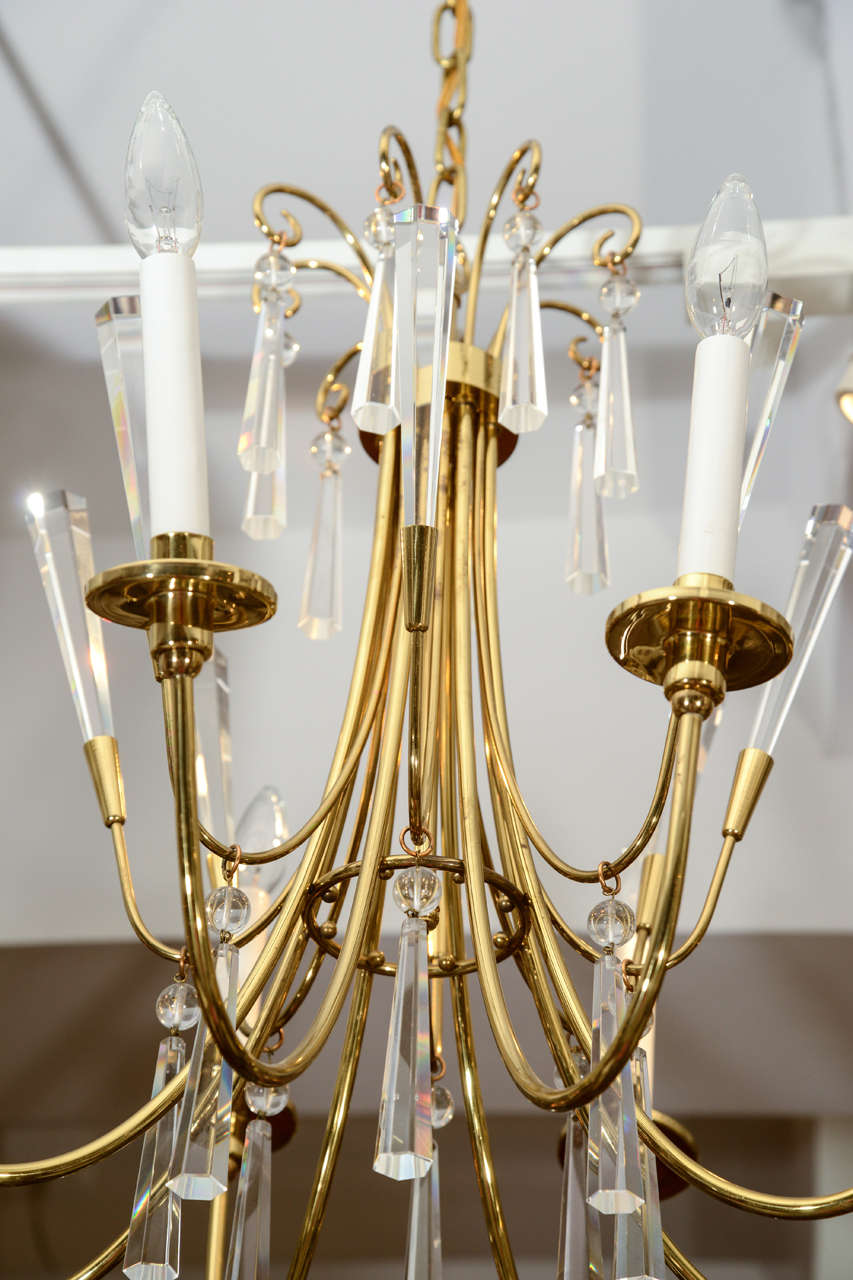 Brass and Crystal Chandelier In Good Condition For Sale In New York, NY