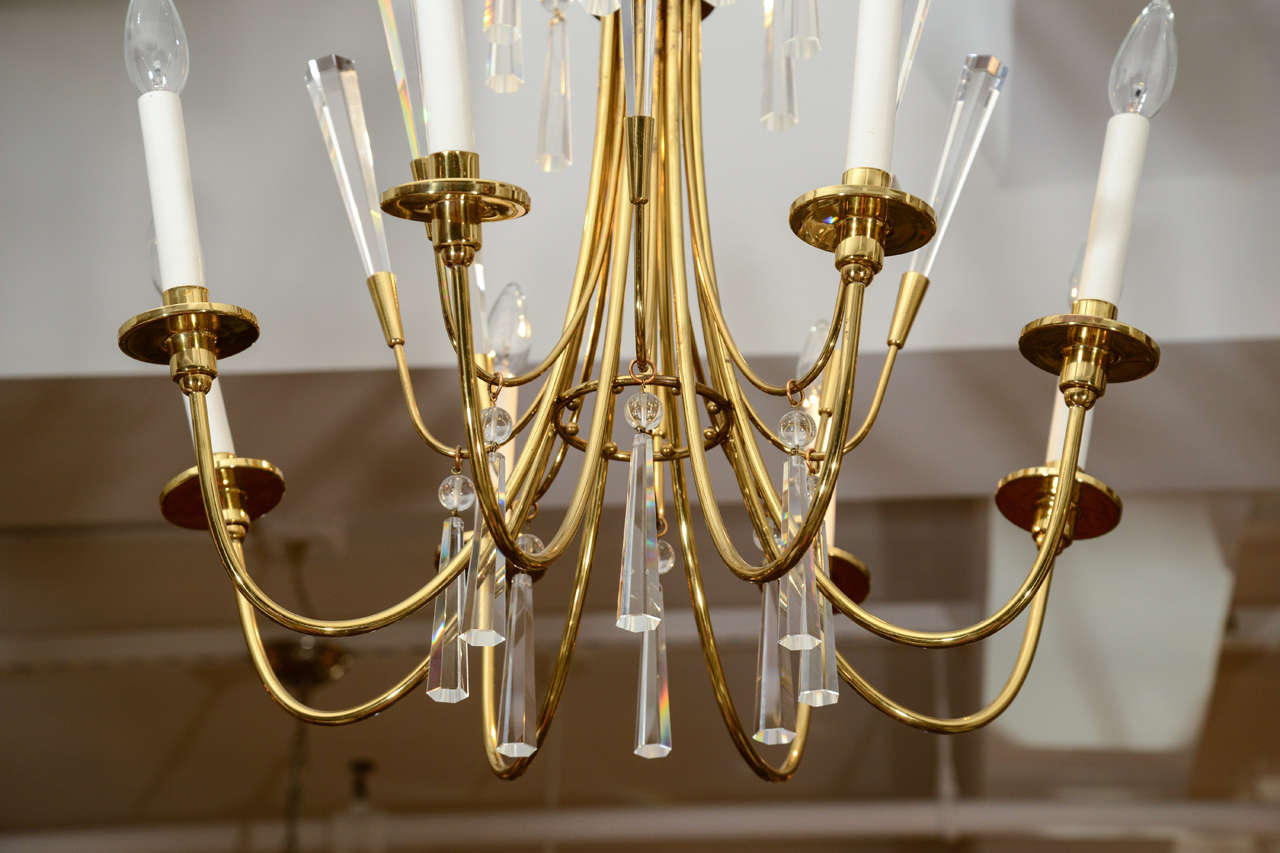 Late 20th Century Brass and Crystal Chandelier For Sale