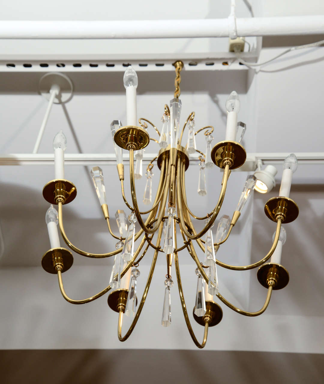 Brass and Crystal Chandelier For Sale 1
