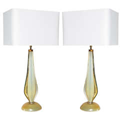 Pair Of Tall Murano Lamps