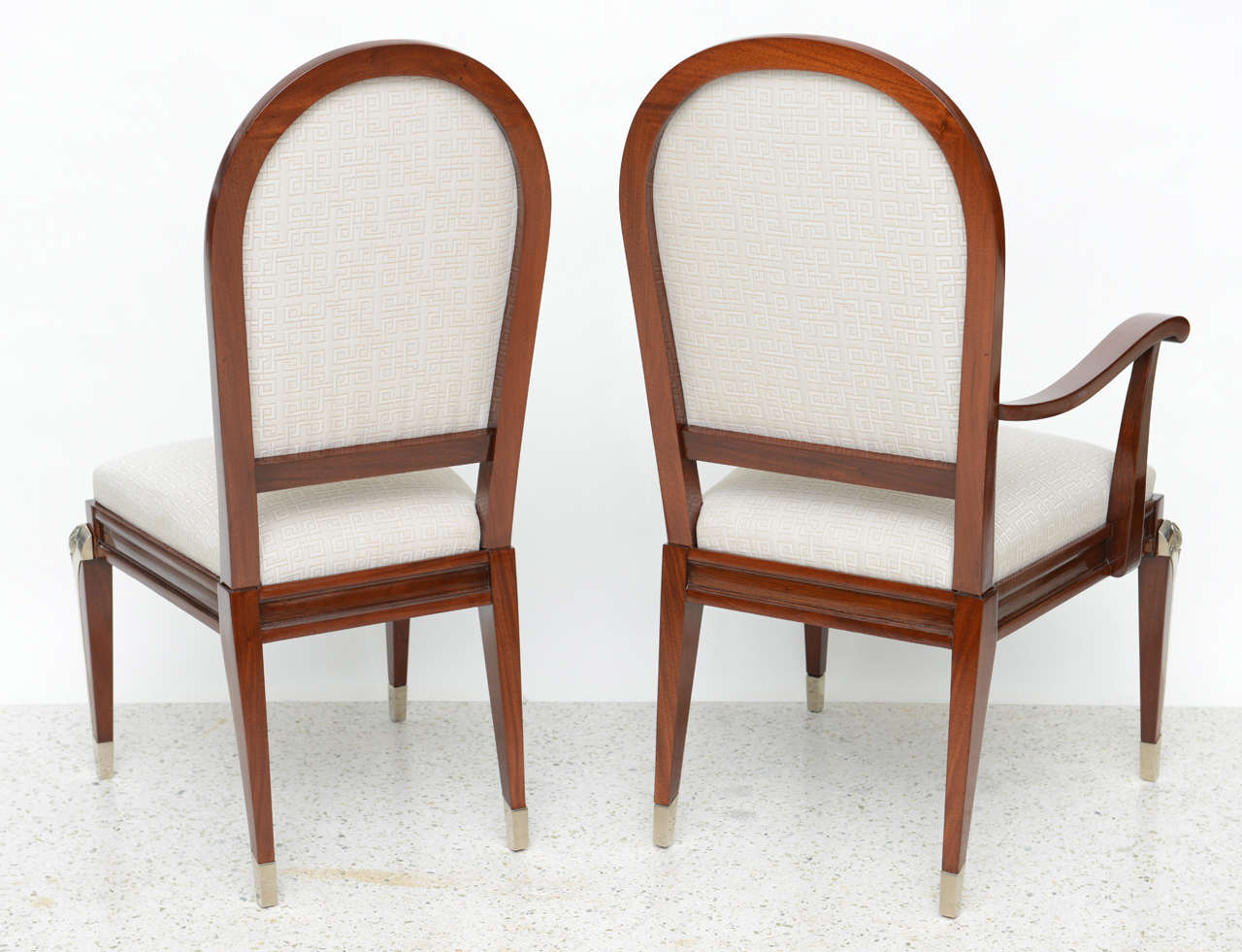 Set of Eight Jean Pascaud Mahogany and Silvered Bronze-Mounted Dining Chairs In Excellent Condition For Sale In Hollywood, FL