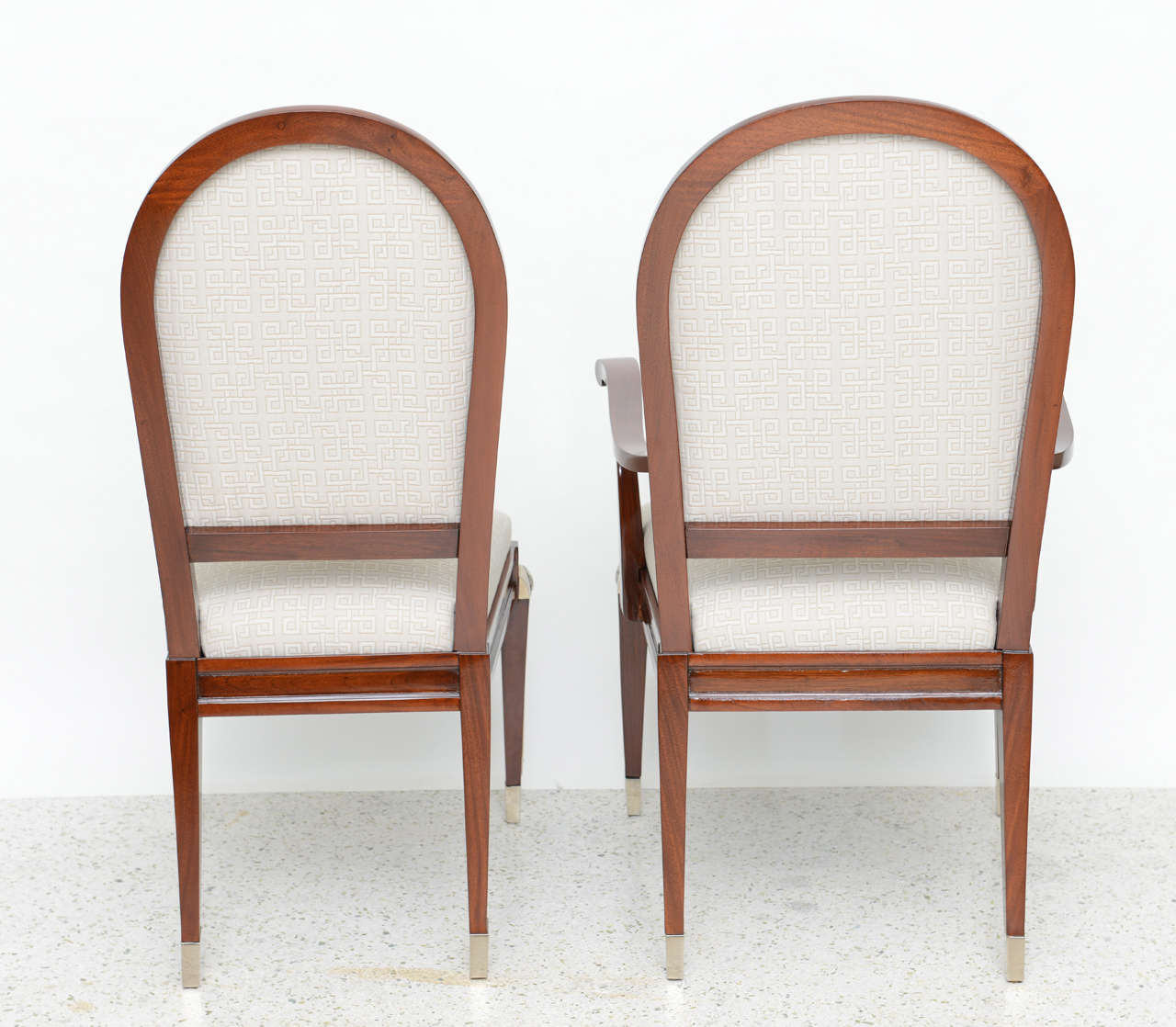 Mid-20th Century Set of Eight Jean Pascaud Mahogany and Silvered Bronze-Mounted Dining Chairs For Sale