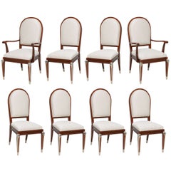 Set of Eight Jean Pascaud Mahogany and Silvered Bronze-Mounted Dining Chairs
