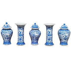 A Large Scale Five Piece Blue & White Chineses Garniture Set