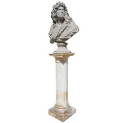 19 C  Cast Plaster Bust of Moliere with Limestone Socle on Plaster Pedestal