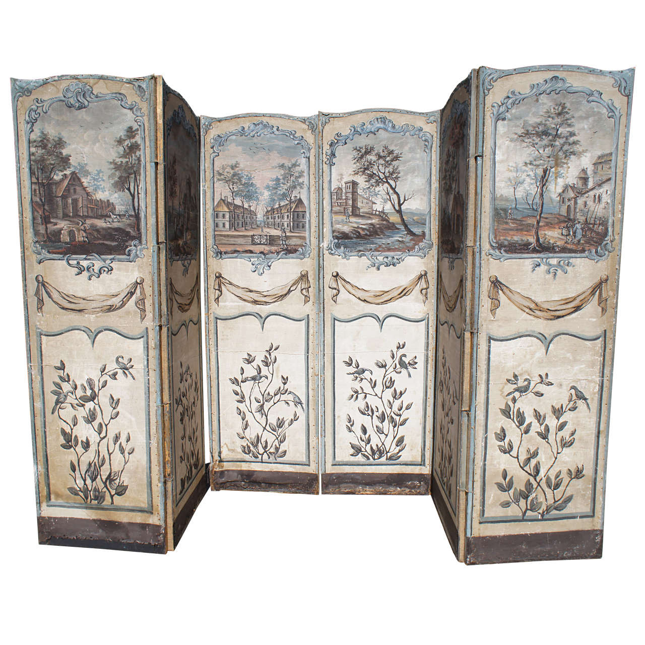 18th Century Painted Canvas French Screen