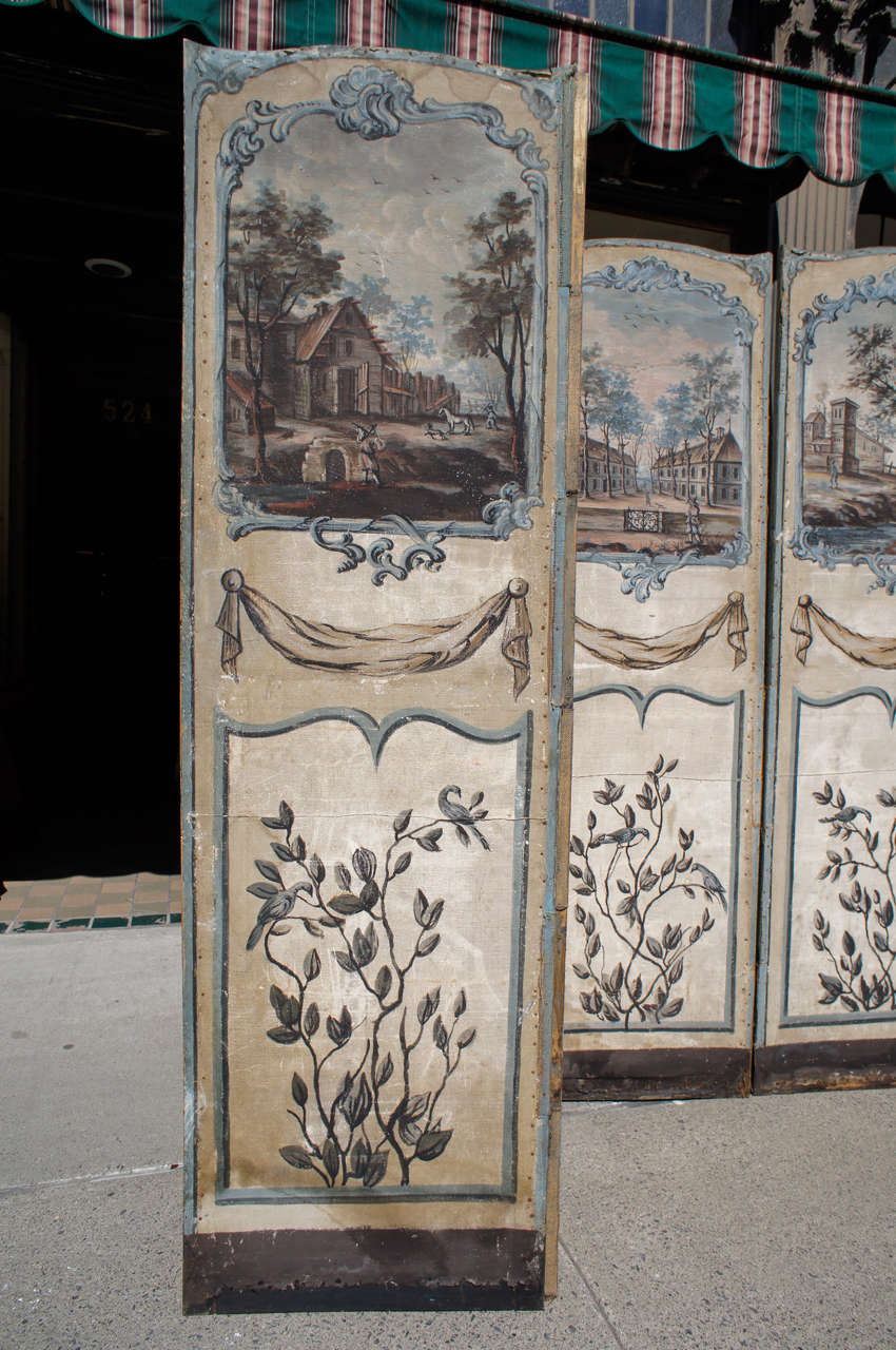 Louis XVI 18th Century Painted Canvas French Screen