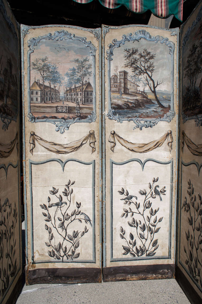 18th Century Painted Canvas French Screen In Fair Condition In Hudson, NY