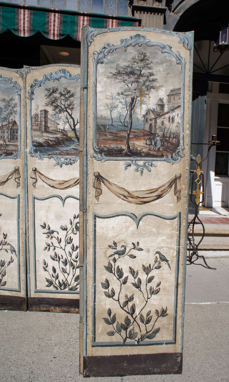 18th Century and Earlier 18th Century Painted Canvas French Screen