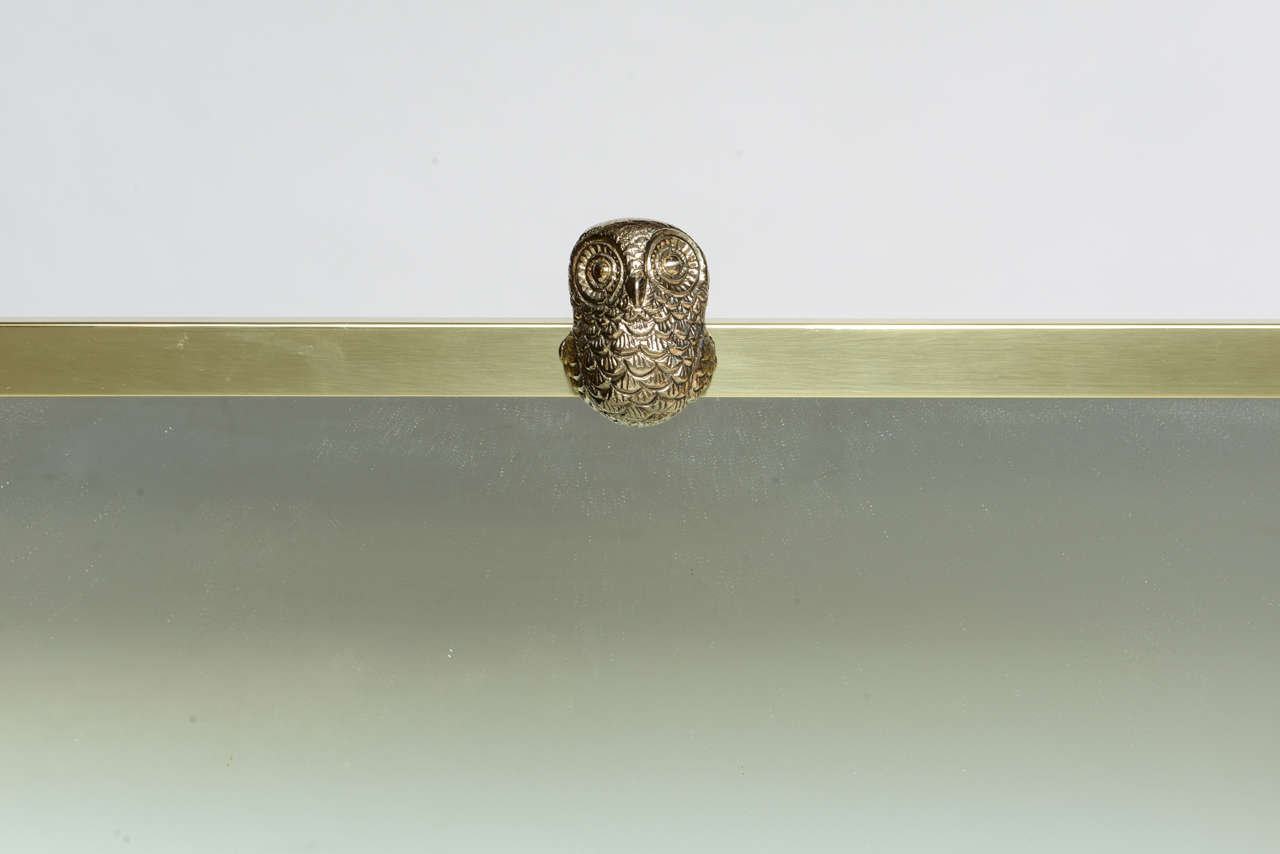 Vintage Brass Mirror with Owl Finial Detail 4