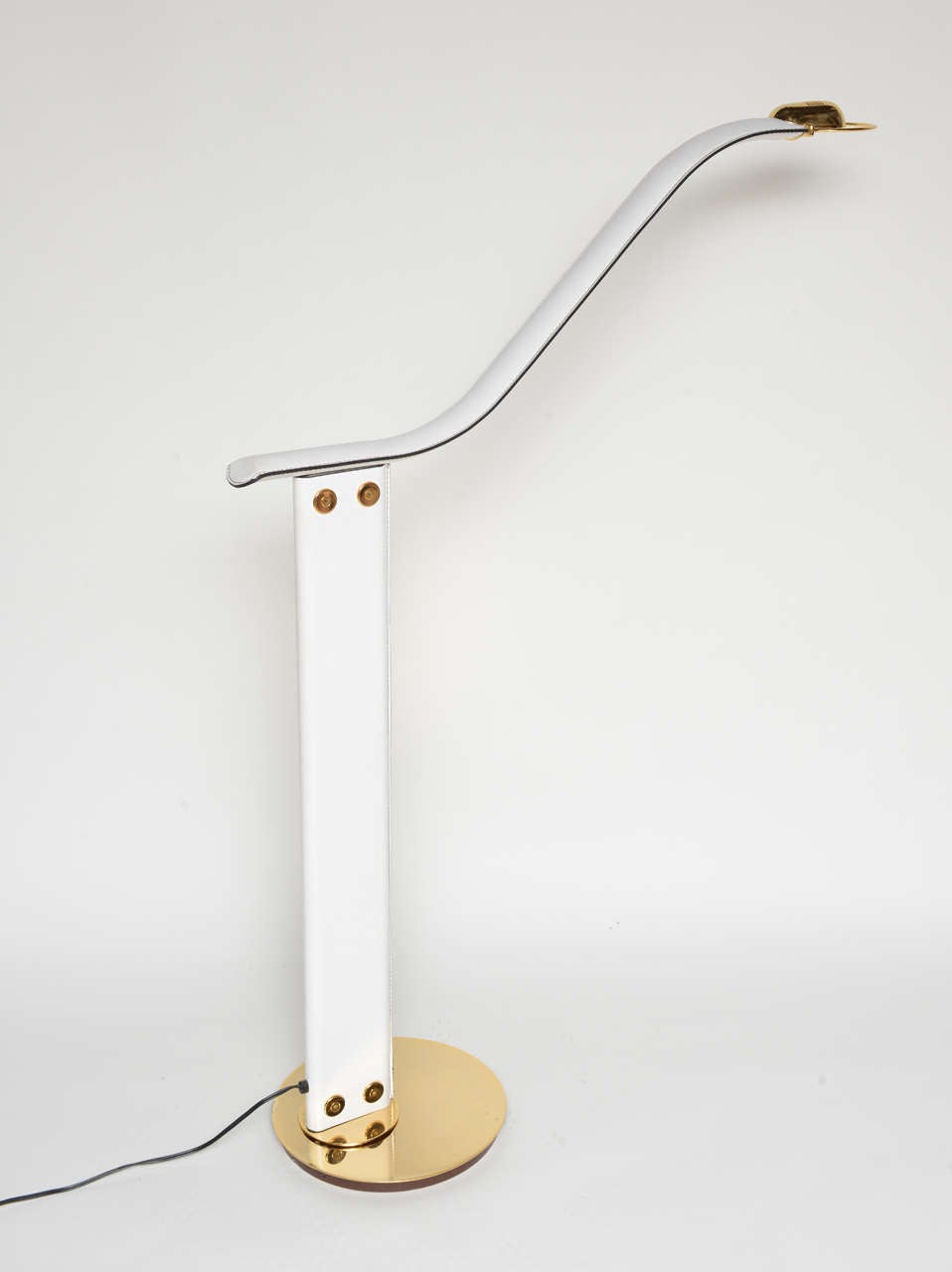 Italian Stitched Leather and Gold Plated Floor Lamp, style of Matteo Grassi In Good Condition For Sale In East Hampton, NY