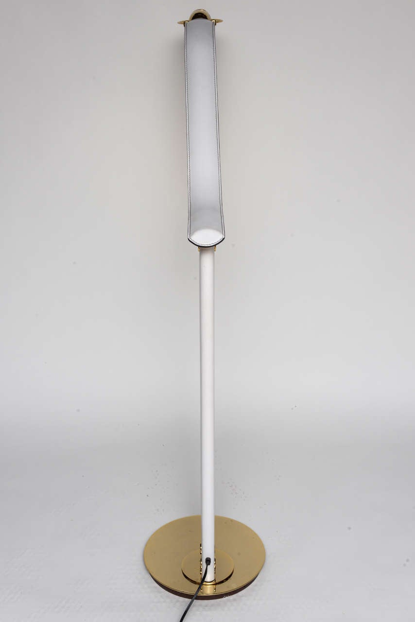Italian Stitched Leather and Gold Plated Floor Lamp, style of Matteo Grassi For Sale 1
