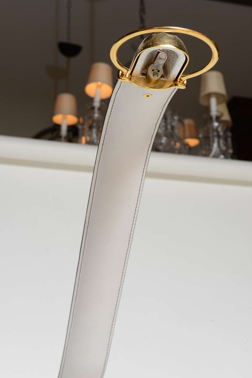 Italian Stitched Leather and Gold Plated Floor Lamp, style of Matteo Grassi For Sale 3