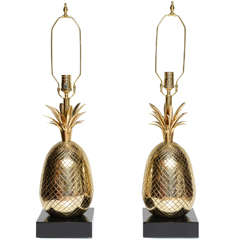 Pair of Polished Brass Pineapple Table Lamps