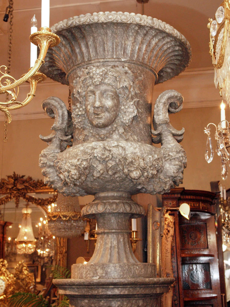 French Pair of Antique Grand Sized Columns, Carved in 