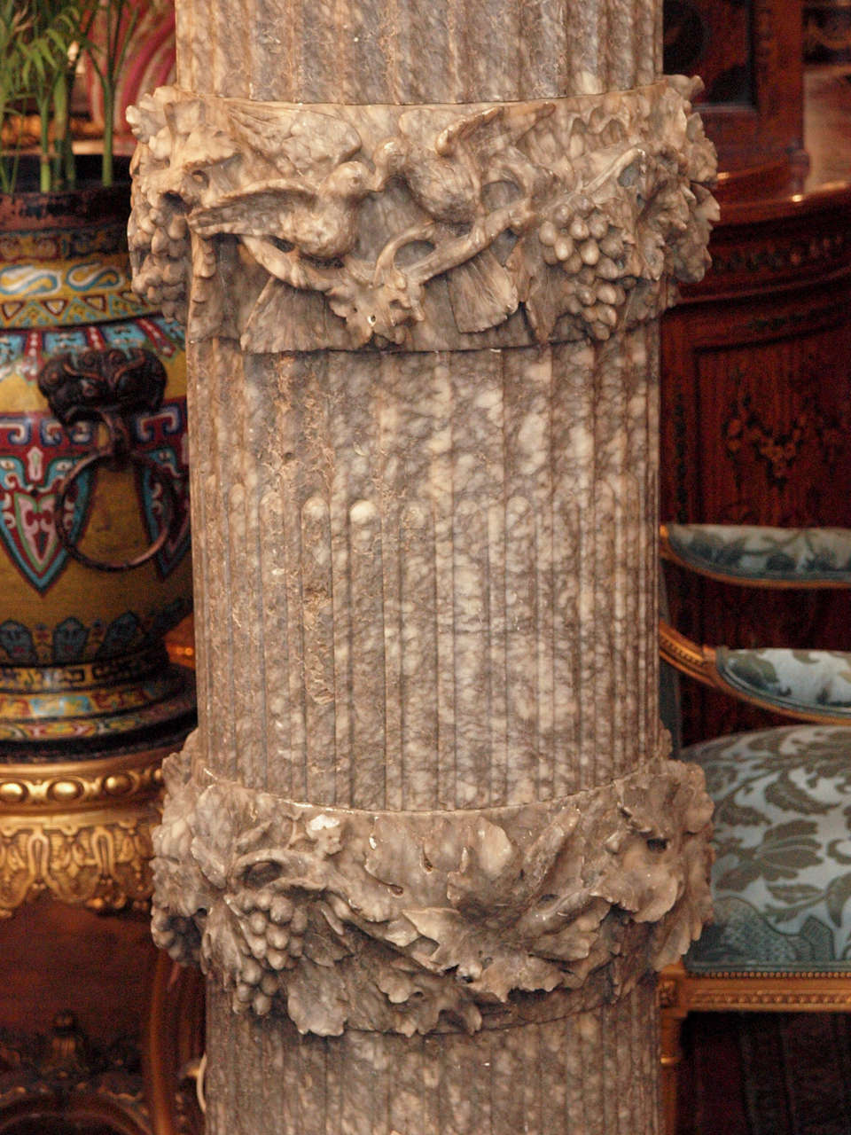 Pair of Antique Grand Sized Columns, Carved in 