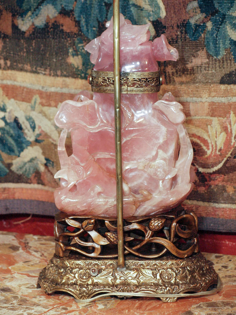 Antique Chinese Rose Quartz Carved Lamp 1