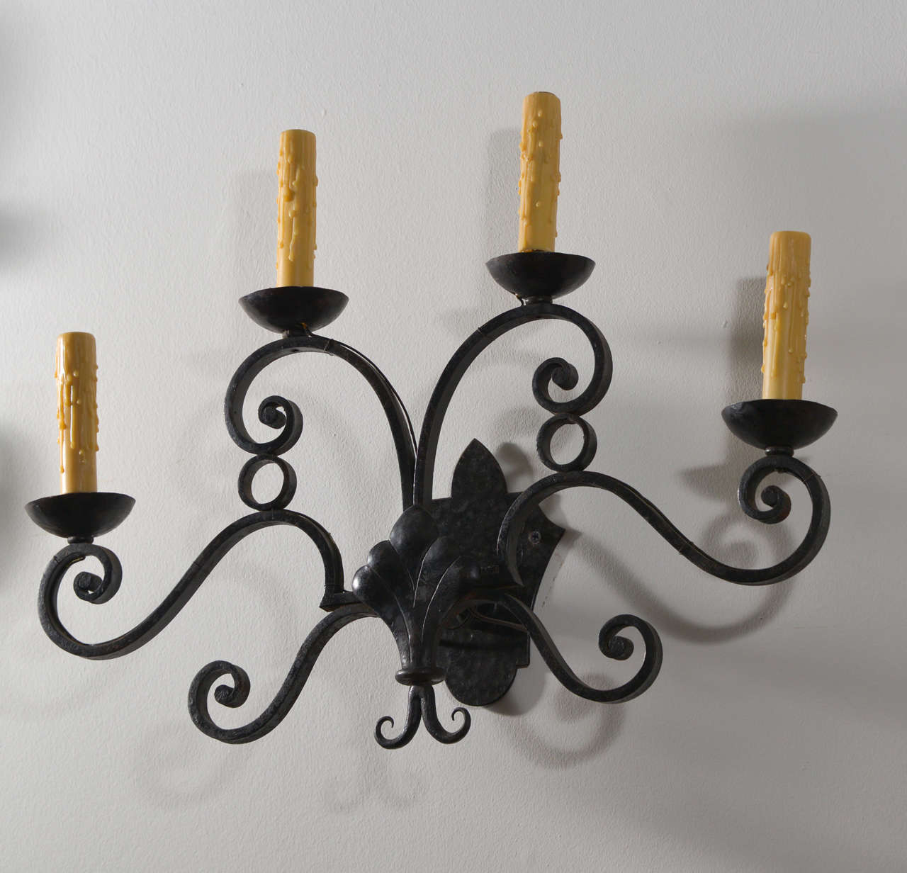 French Pair of 19th Century Iron Sconces For Sale