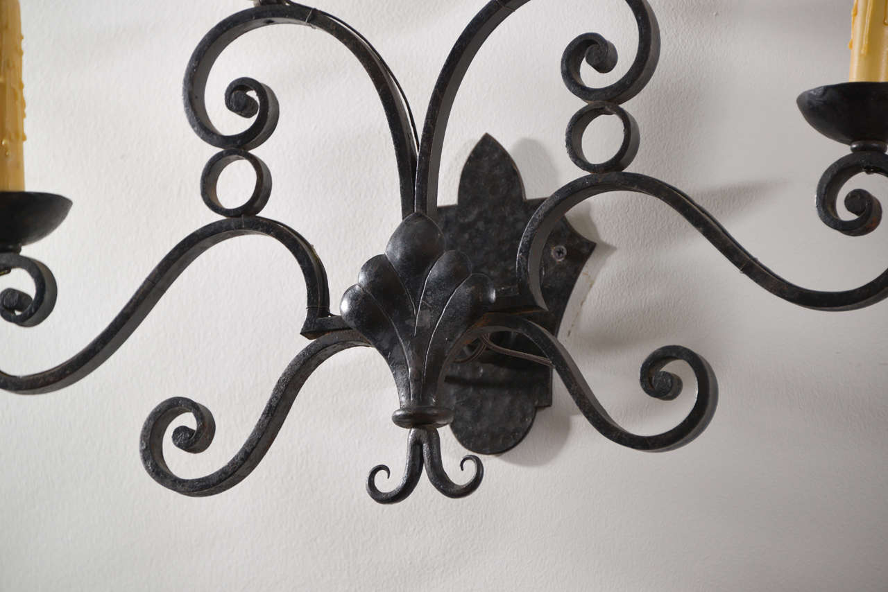 Pair of 19th Century Iron Sconces In Excellent Condition For Sale In Houston, TX