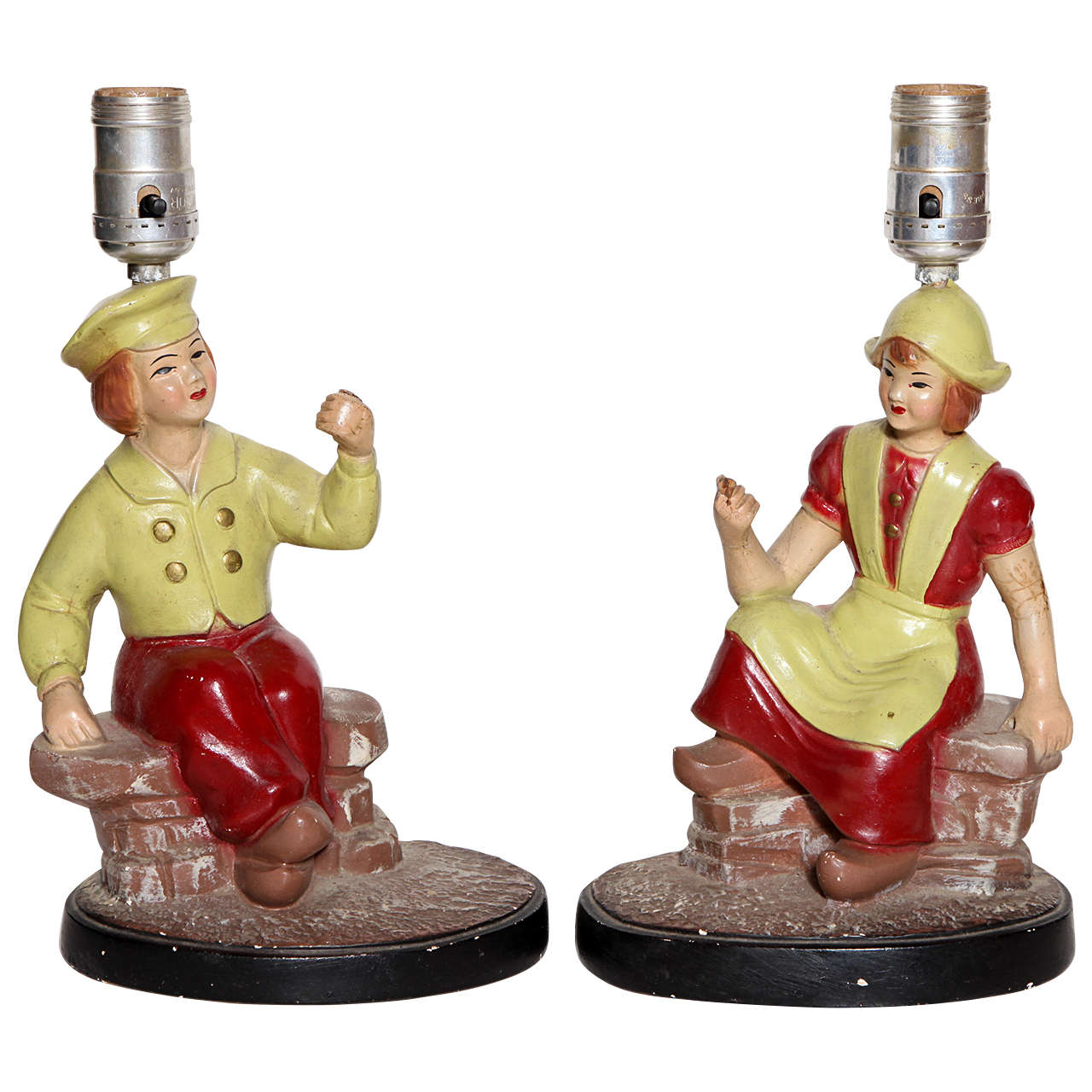 American Folk Art Vanity Lamps, Pair, 1940s For Sale