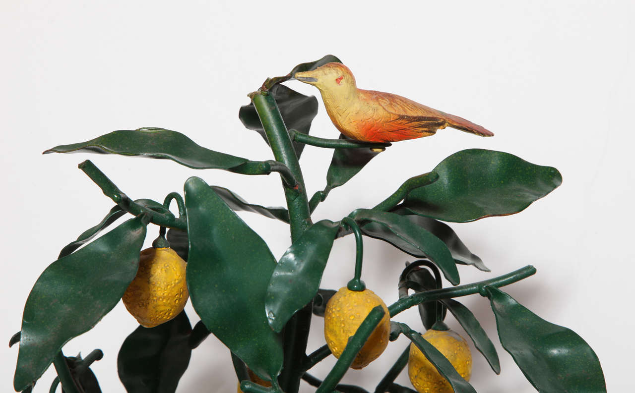 Folk Art Tole Lemon Tree with Birds