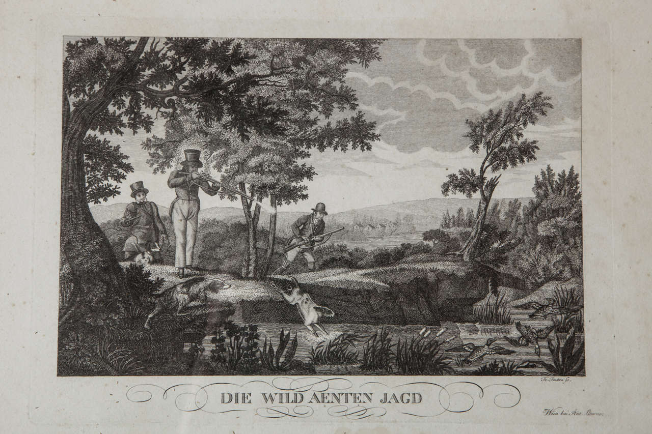 Set of Three German Hunting Engravings, 1800s For Sale 3