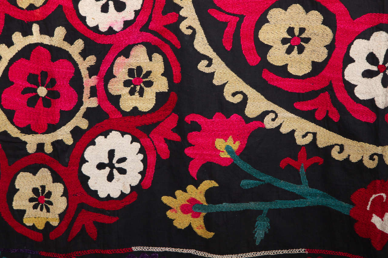 Cotton Vintage Black Turkish Suzani For Sale