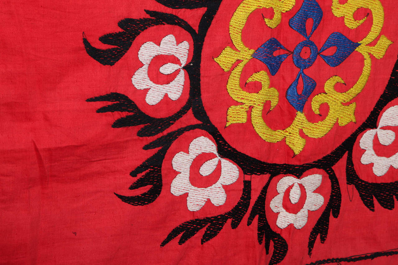 Vintage Red Turkish Suzani Throw For Sale 1