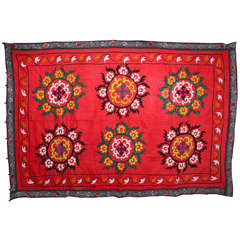 Vintage Red Turkish Suzani Throw