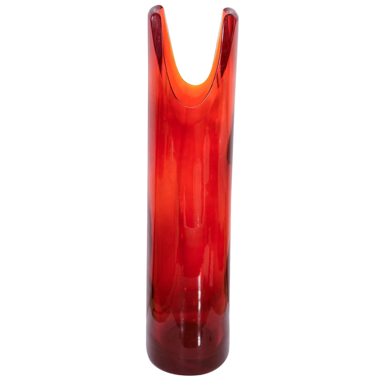 Tangerine Cut Cylinder Vase by Blenko