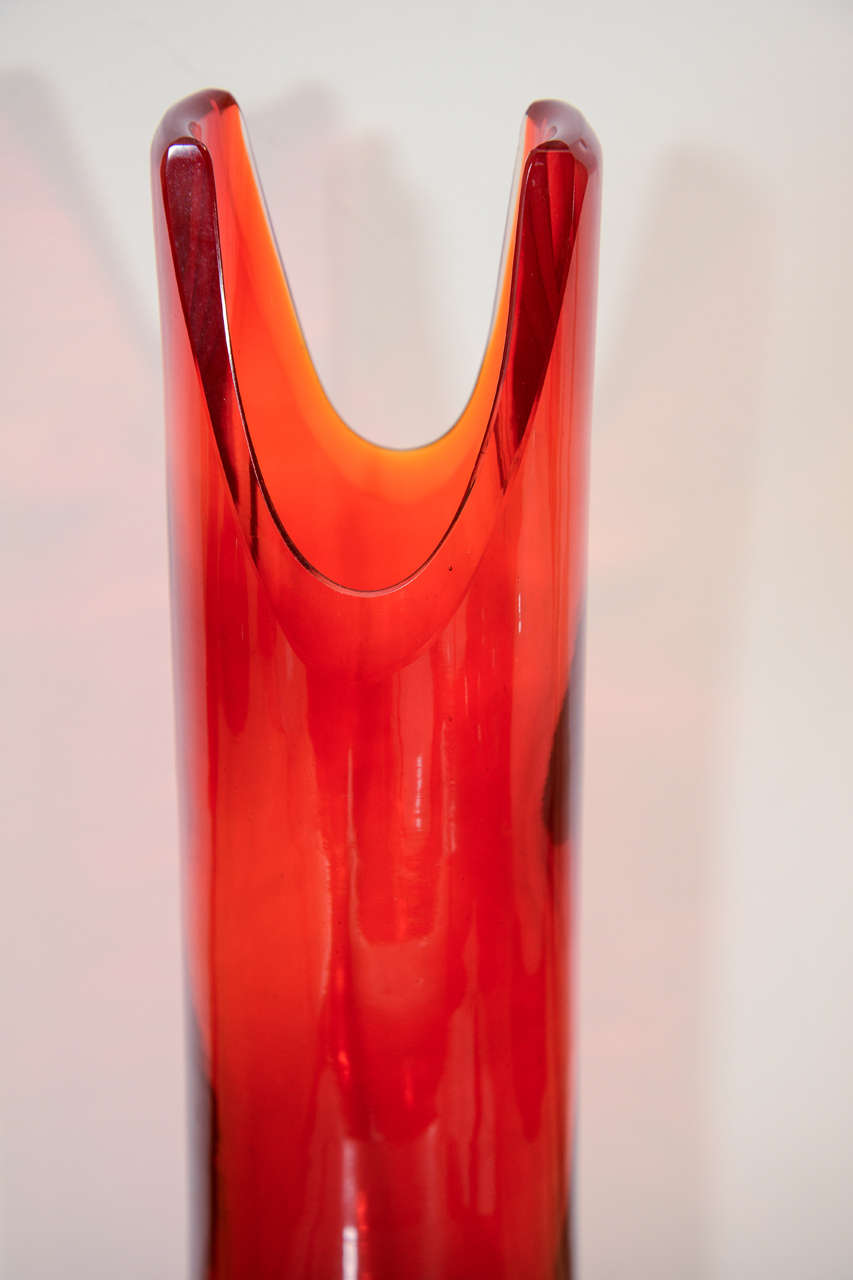 American Tangerine Cut Cylinder Vase by Blenko